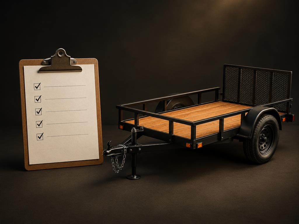 Prancheta com checklist ao lado de uma carretinha